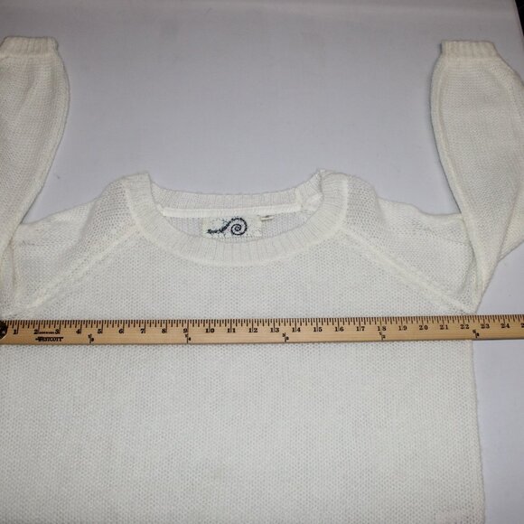 Rosie Neira Sz XS Ivory Knit Cable 3/4 Sleeve Oversize Acrylic Blend Sweater - Picture 12 of 13